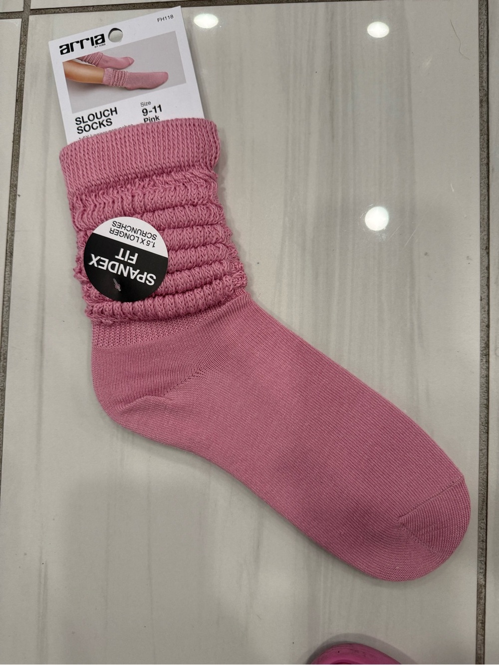 Arria Pink Slouch Socks - Women's Casual Ribbed Crew size 9-11